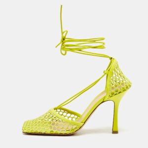 Bottega Veneta Green Leather and Mesh Stretch Ankle Strap Sandals Size 40