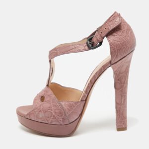 Bottega Veneta Taupe Brown Crocodile Leather Platform Sandals Size 39