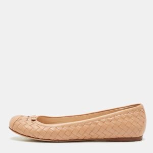 Bottega Veneta Beige Intrecciato Leather Ballet Flats Size 39.5