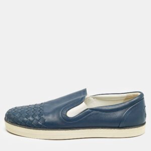 Bottega Veneta Blue Intrecciato Leather Dodger Slip On Sneakers Size 40
