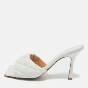 Bottega Veneta White Quilted Leather Lido Slide Sandals Size 40.5
