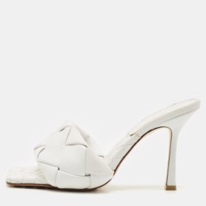 Bottega Veneta White Intrecciato Leather Lido Slide Sandals Size 39