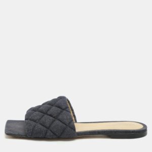 Bottega Veneta Navy Blue Quilted Denim Padded Slide Flats Size 38