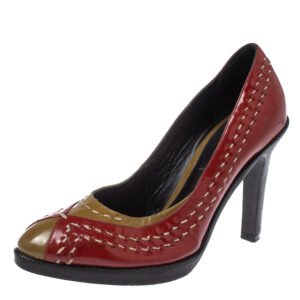 Bottega Veneta Red/Brown Patent Leather Pumps Size 35.5
