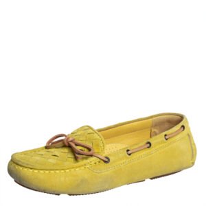 Bottega Veneta Yellow Intrecciato Suede Bow Slip On Loafers Sizs 36.5