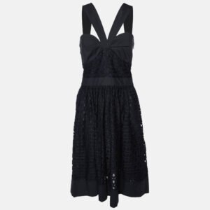 Boutique Moschino Black Lace Gathered Neck Dress M