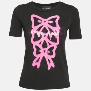 Boutique Moschino Black Bow Print Cotton Crew-Neck T-Shirt S