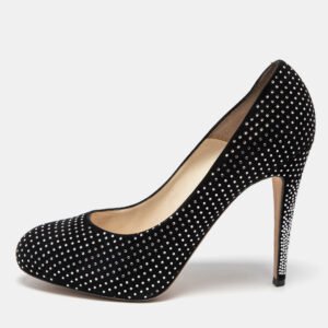 Brian Atwood Black Suede Crystals Embellished Pumps Size 40