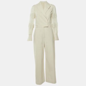 Brunello Cucinelli Light Beige Cotton Monili Detail Jumpsuit S