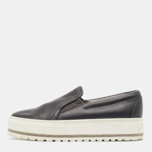 Brunello Cucinelli Black Leather Slip On Sneakers Size 37
