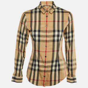 Burberry Brit Beige Nova Check Cotton Button Front Shirt XS
