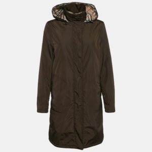 Burberry London Brown Nylon Detachable Hood Overcoat M