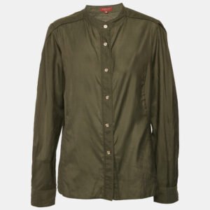 Burberry London Vintage Olive Green Button Front Blouse L