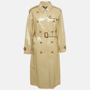 Burberry Honey Beige Coated Cotton Double Breasted Long Coat S