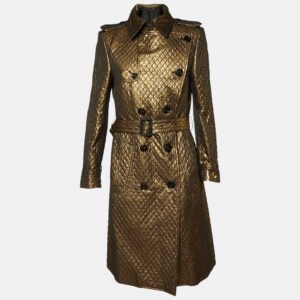 Burberry Prorsum Gold Metallic Quilted Trench Coat S