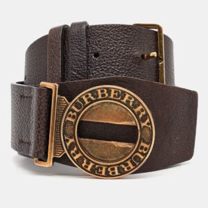 Burberry Dark Brown Leather Round Clasp Buckle Belt 90CM
