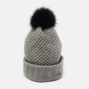 Burberry Grey Fox Fur Trim Wool Knit Beanie