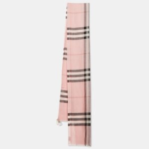 Burberry Ash Rose Pink Giant Check Gauze Wool and Silk Stole