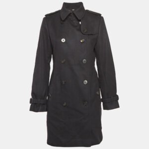 Burberry Black Wool Mid Length Double Breasted Coat M