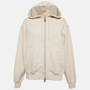 Burberry Beige Logo Applique Cotton Knit Zip-Up Hoodie M