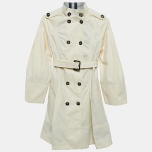 Burberry Cream Gabardine Cotton Pleated Trench Coat S