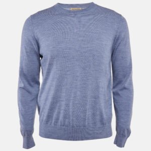 Burberry Blue Merino Wool Knit Elbow Patch Sweater XL