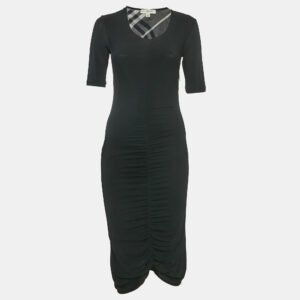 Burberry Black Jersey Ruched Bodycon Dress S