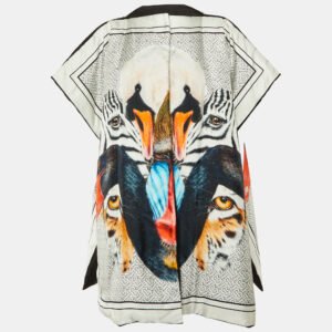 Burberry White Animal Print Silk Padded Cape One Size