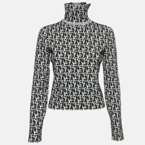 Burberry Black Jacquard Knit Turtle Neck B-Charm Sweater XS