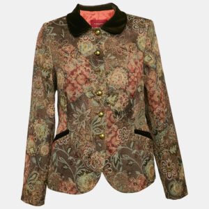 Burberry Brown Floral Jacquard and Velvet Collar Jacket L