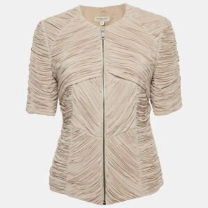 Burberry Beige Chiffon Plisse Short Sleeve Top M