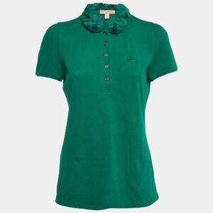 Burberry Green Checks Collar Cotton Pique T-Shirt M