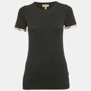 Burberry Black Stretch Cotton Cuffed Sleeve T-Shirt XS