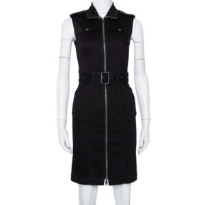 Burberry Brit Black Denim Belted Zipper Front Short Dress S