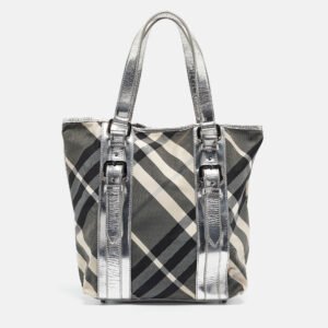 Burberry Silver Beat Check Nylon Victoria Tote