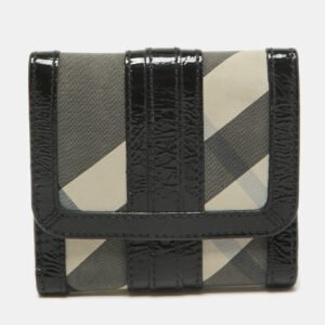 Burberry Smoke Beat Check Nylon and Patent Leather French Wallet