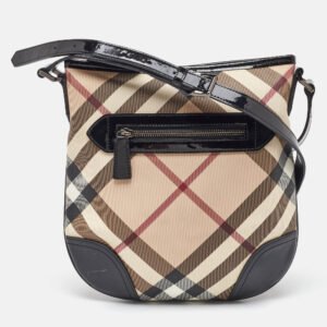 Burberry Beige/Black Supernova Check Coated Canvas and Patent Leather Dryden Crossbody Bag