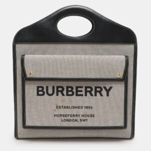 Burberry Off-White/Black Canvas and Leather Large Pocket Tote