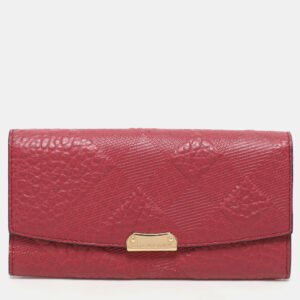 Burberry Red Check Embossed Leather Porter Continental Wallet