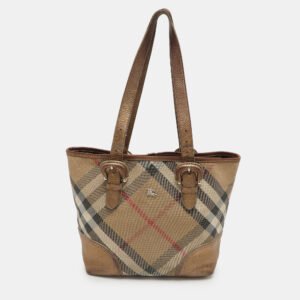 Burberry Metallic Shimmer Nova Check Canvas and Leather Byron Tote