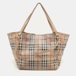 Burberry Beige Haymarket Coated Canvas and Leather Canterbury Tote