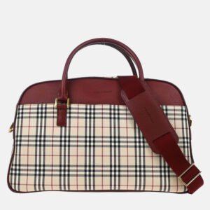 luxury-women-burberry-used-handbags-p1138571-002 Burberry Beige Bordeaux Check Handbag