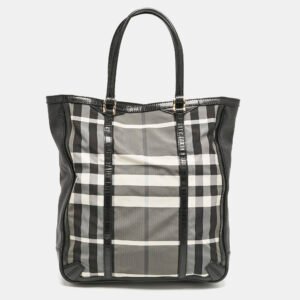 Burberry Black/Charcoal Check Nylon Medium Marlow Tote