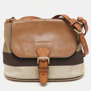 Burberry Beige Mega Check Canvas and Leather Small Gowan Messenger Saddle Bag