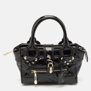Burberry Black Quilted Patent Leather Mini Manor Tote