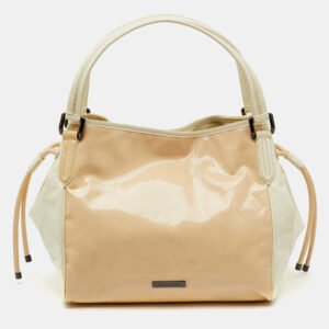Burberry White/Beige Check Patent&nbsp;Leather Bilmore Tote