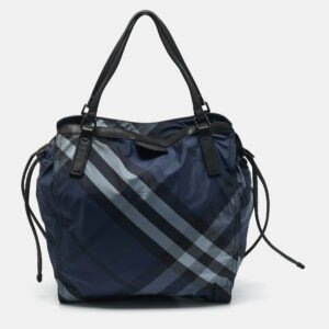 Burberry Blue Mega Check Nylon and Leather Buckleigh Tote