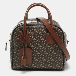 burberry brown tb monogram coated canvas and leather cube bowling bag