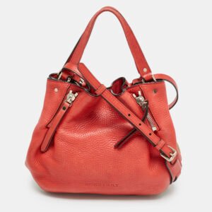 Burberry Red Leather and House Check Canvas Small Brit Maidstone Peek Bag