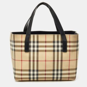 Burberry Beige/Black House Check Coated Canvas and Leather Tote